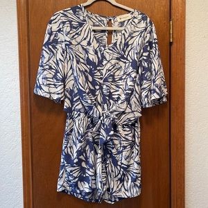Navy Blue & White Tie Dye Romper with Pockets.
